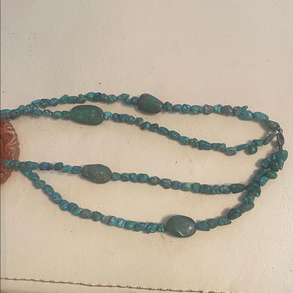 Handcrafted Turquoise and Orange Pendant Necklace - Picture 11 of 11
